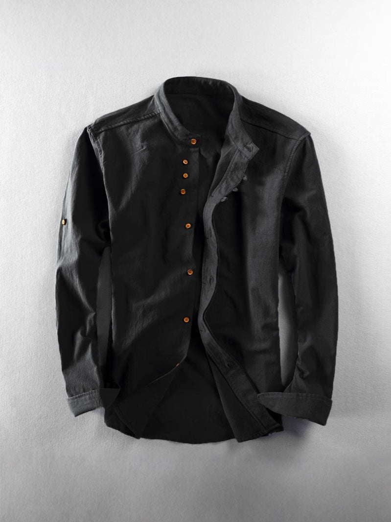 Mens Stand Collar Linen dress shirt