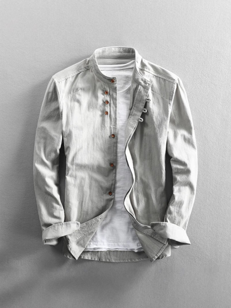 Mens Stand Collar Linen dress shirt