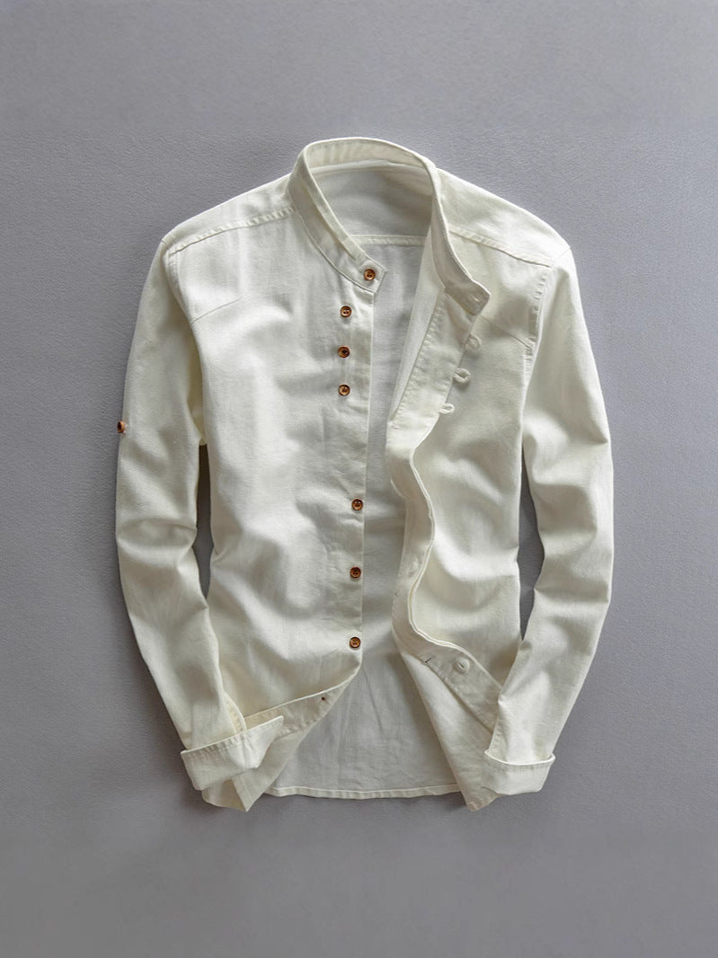 Mens Stand Collar Linen dress shirt