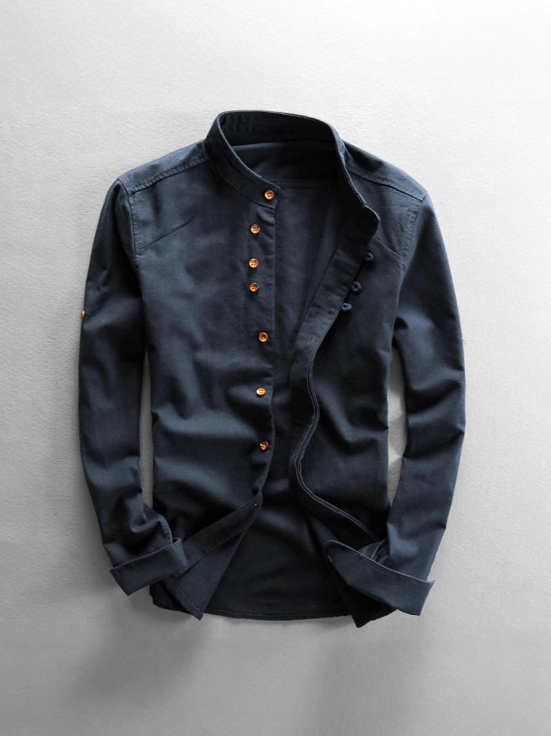 Mens Stand Collar Linen dress shirt