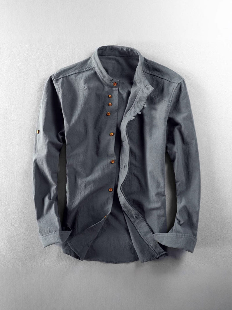 Mens Stand Collar Linen dress shirt