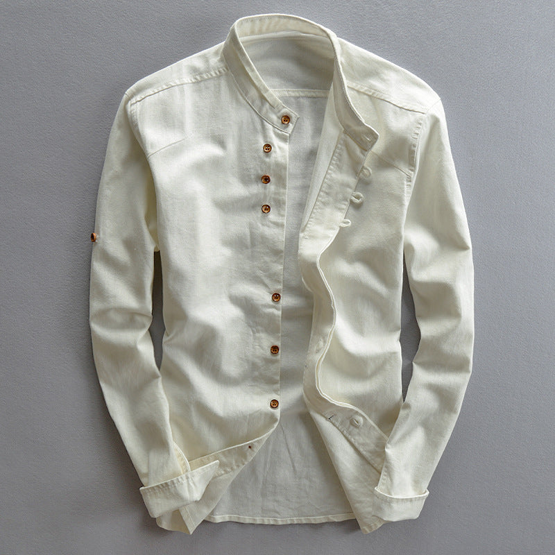 Mens Stand Collar Linen dress shirt